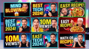 Collection of eye-catching YouTube thumbnail examples in a colorful grid