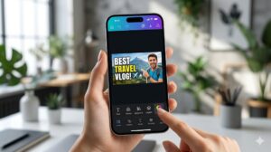 Apple iPhone screen designing a YouTube thumbnail
