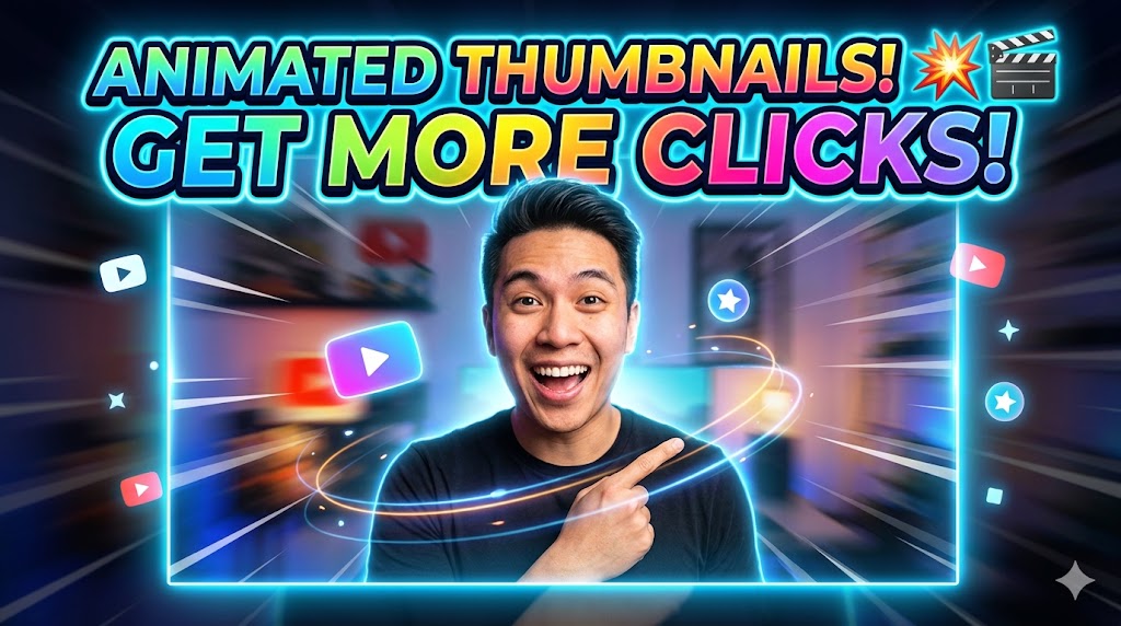 Animated YouTube thumbnail with motion effects and glowing text