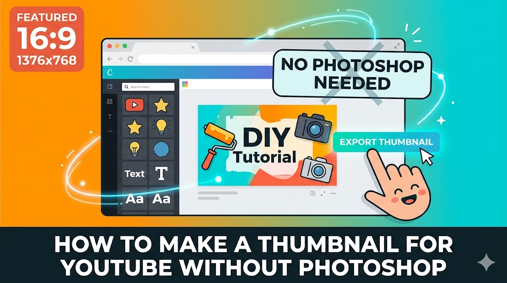 Simple online editor creating YouTube thumbnail without Adobe Photoshop
