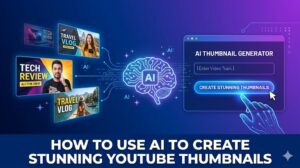 AI robot assistant designing colorful YouTube thumbnail