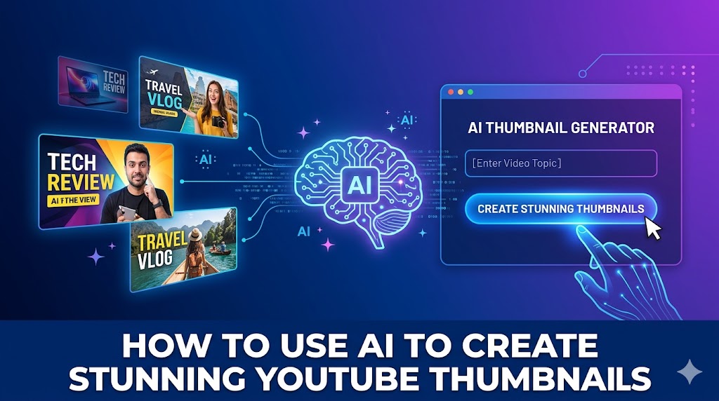 AI robot assistant designing colorful YouTube thumbnail