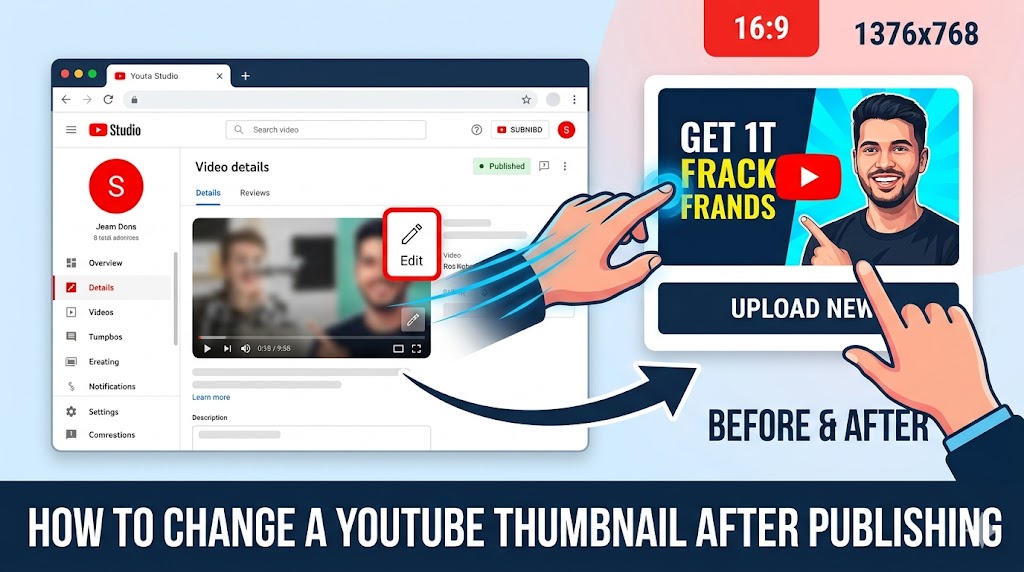 YouTube Studio edit screen changing thumbnail after upload