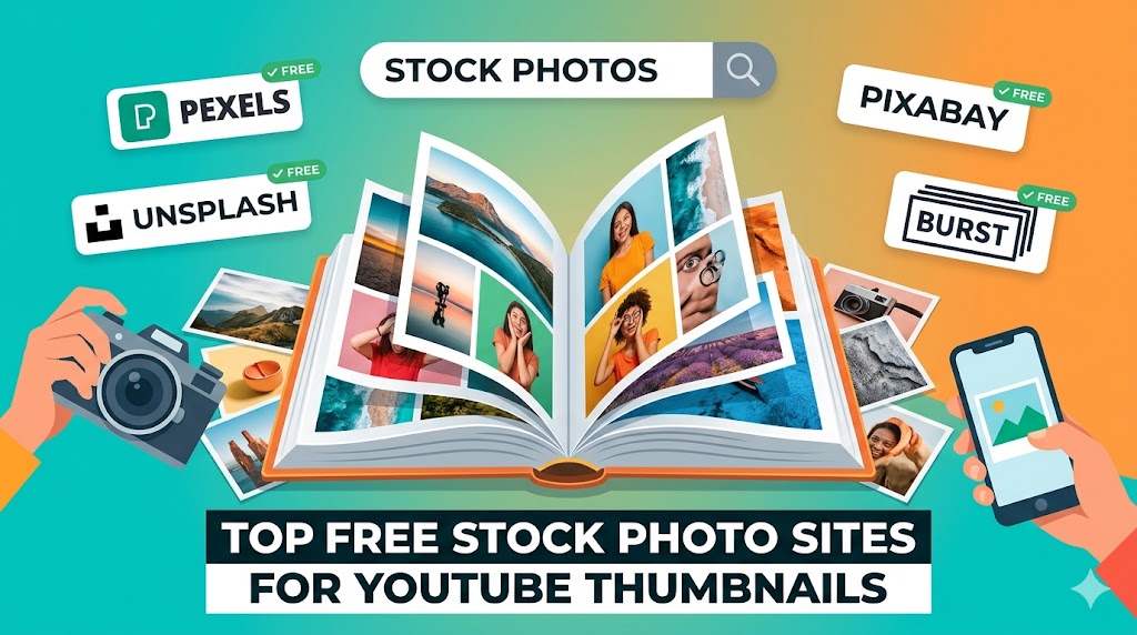 Stock photo website gallery with images ready for YouTube thumbnails
