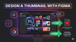Figma interface creating a YouTube thumbnail layout