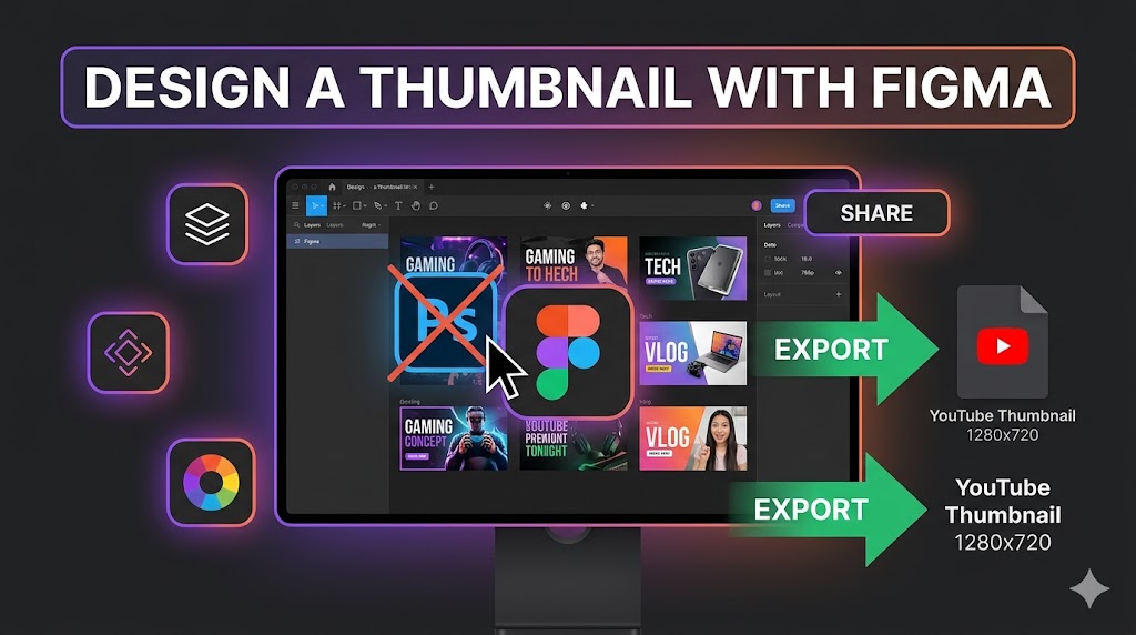 Figma interface creating a YouTube thumbnail layout