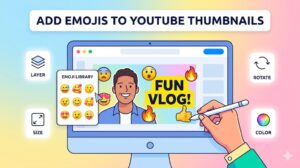 Emoji icons being added to colorful YouTube thumbnail