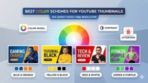 Palette of bold colors beside successful YouTube thumbnails