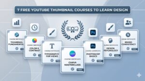 Online course dashboard teaching YouTube thumbnail design basics