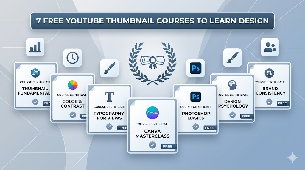 Online course dashboard teaching YouTube thumbnail design basics